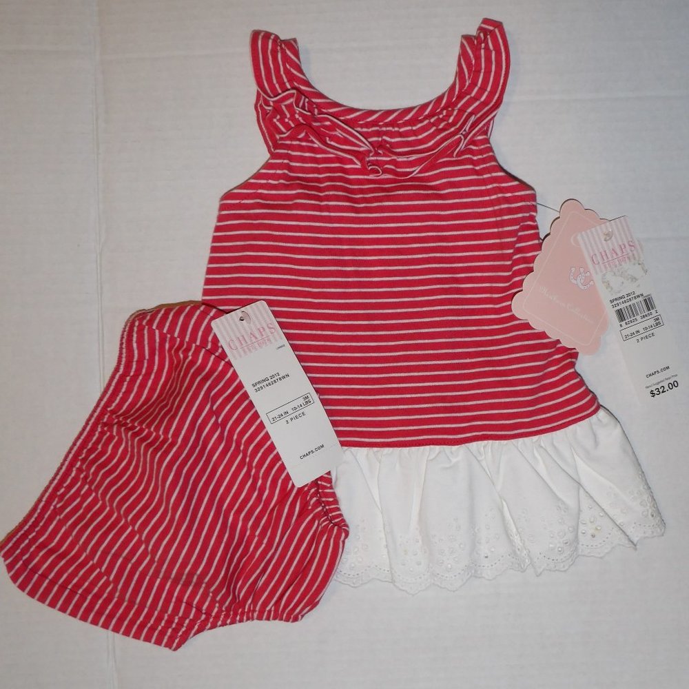 NEW NWT Chaps by Ralph Lauren Baby Girl Ruffle Dress Set SIZE 3M Retail $32